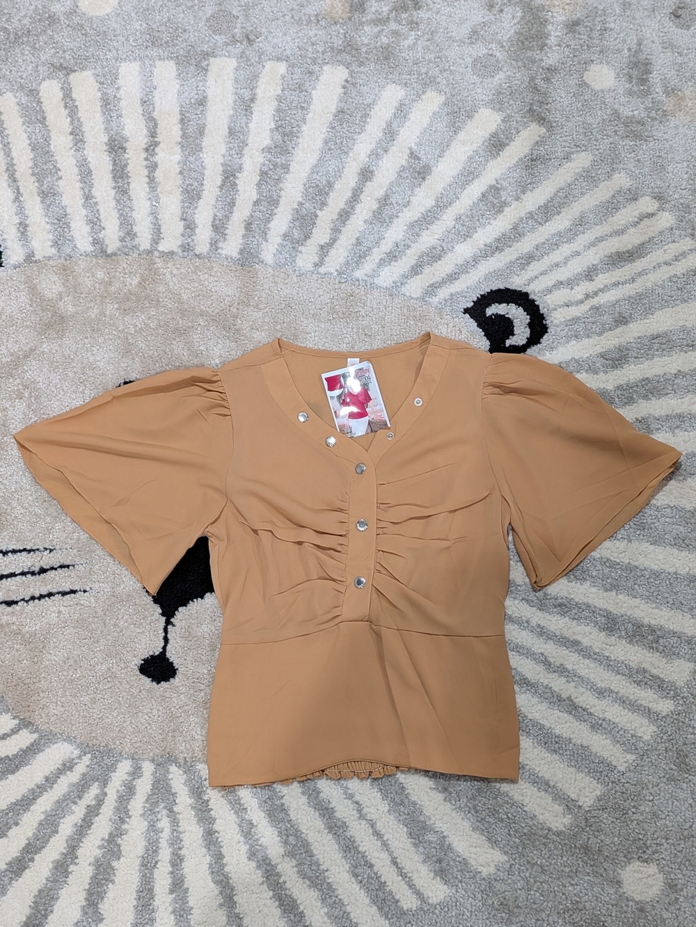 Women’s Puff Sleeve Button Front Top - Camel